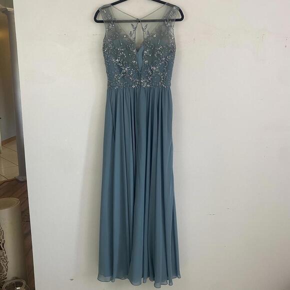 MORI LEE by Madeline Gardner Teal embellished maxi formal dress - Picture 5 of 7